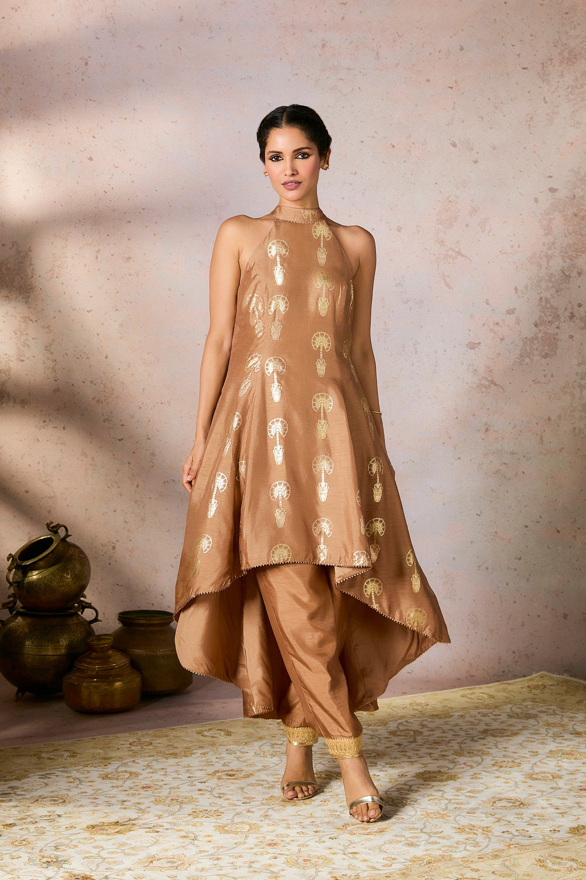 Beige Traveller's Palm Tunic Set