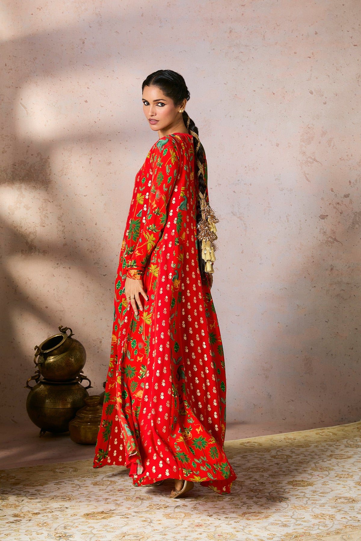 Red Tropical Rhapsody Anarkali Set