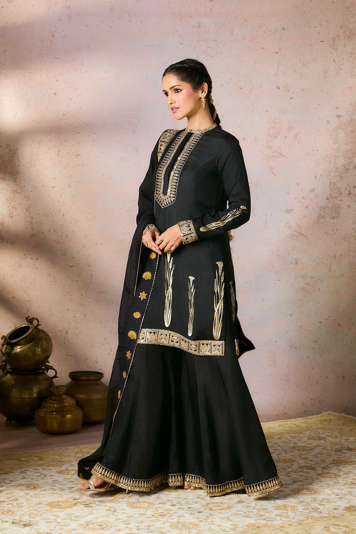 Black Whispering Lily Sharara Set