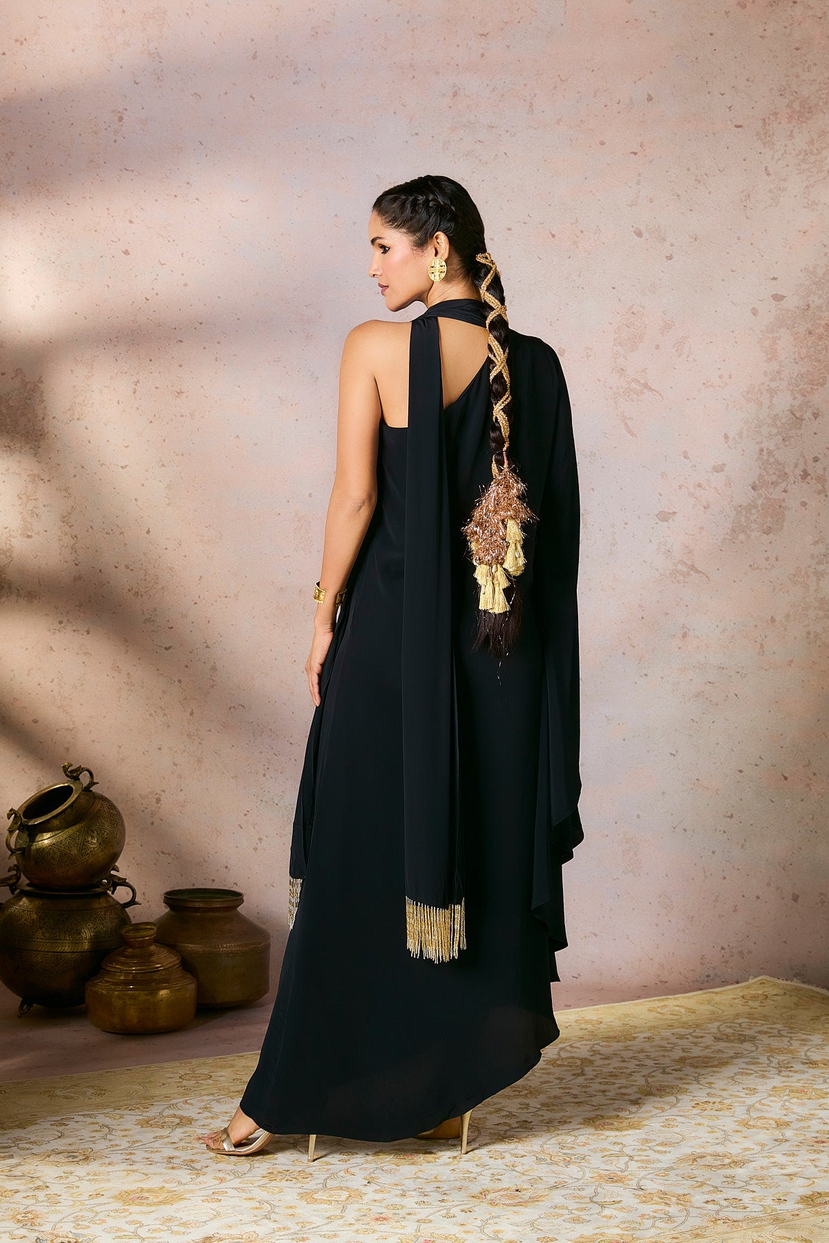 Black Tropical One Shoulder Kaftan