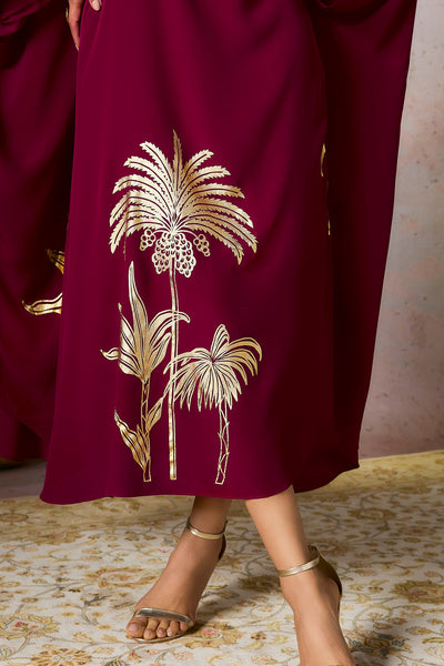 Cranberry Palm Foil Kaftan