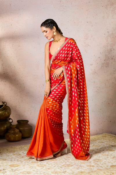 Rust Stripe Foil Saree