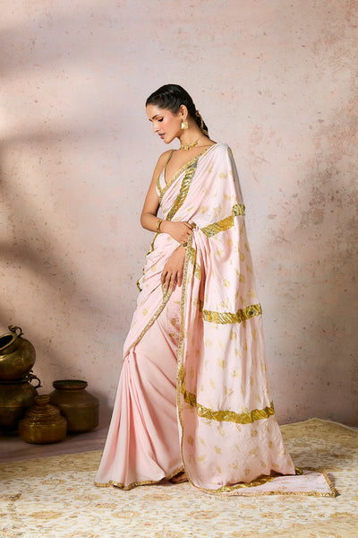 Baby Pink Potters Touch Gota Saree