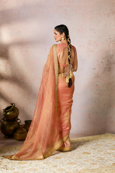 Peach Palm Blooms Tissue Saree