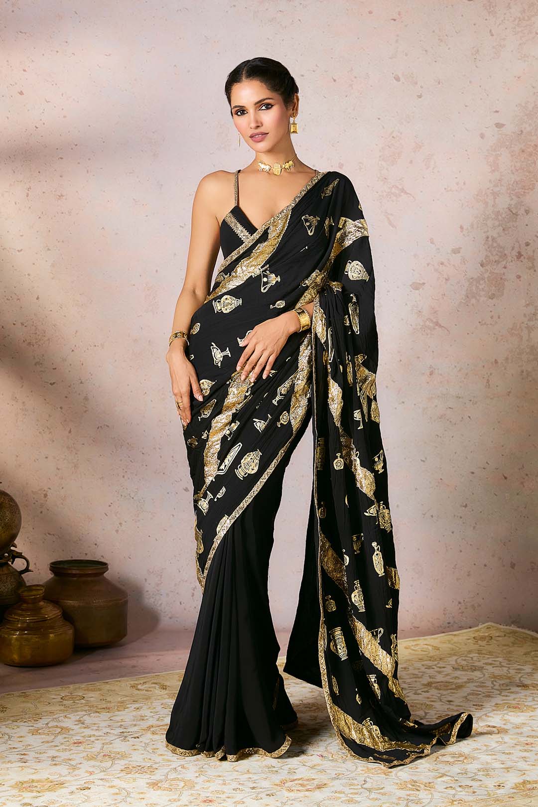 Black Potters Touch Gota Saree