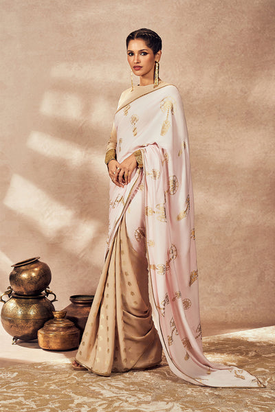 Beige & Pink Traveller's Palm Saree