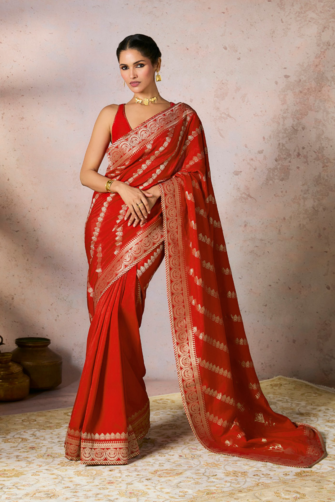 Red Jacquard Saree