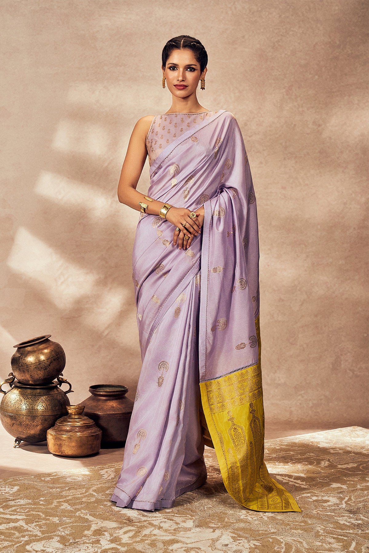 Lime & Lilac Jacquard Saree