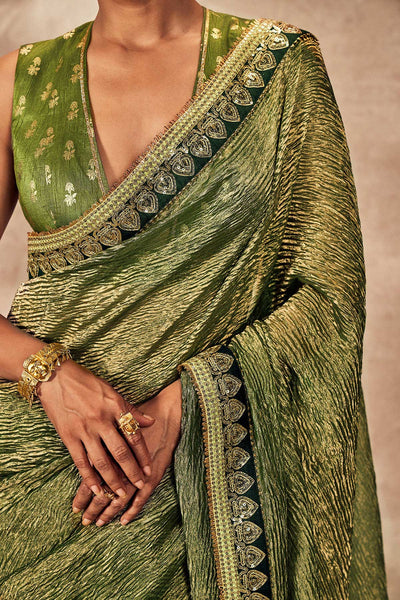 Green Palm Blooms Tissue Saree