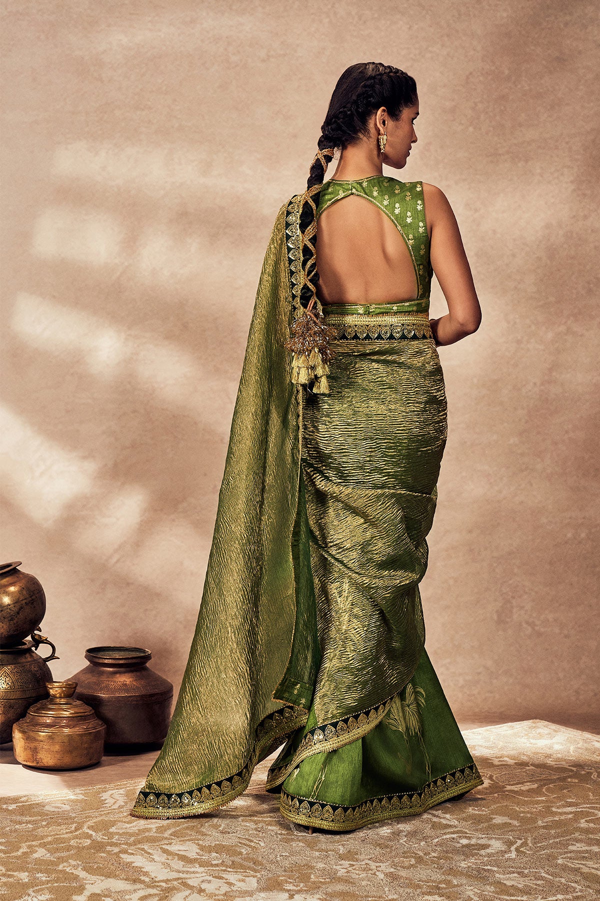 Green Palm Blooms Tissue Saree