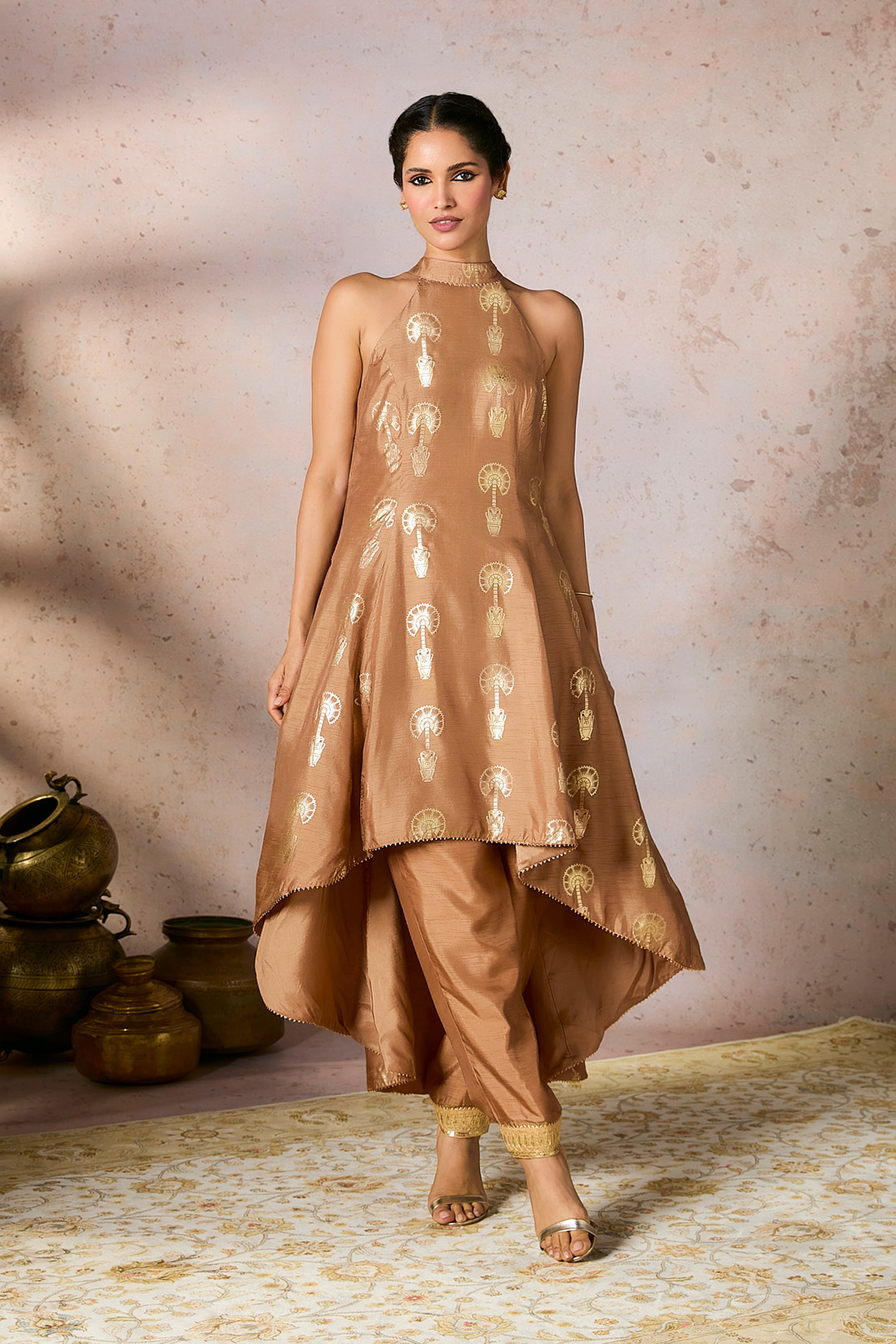 Beige Traveller's Palm Tunic Set