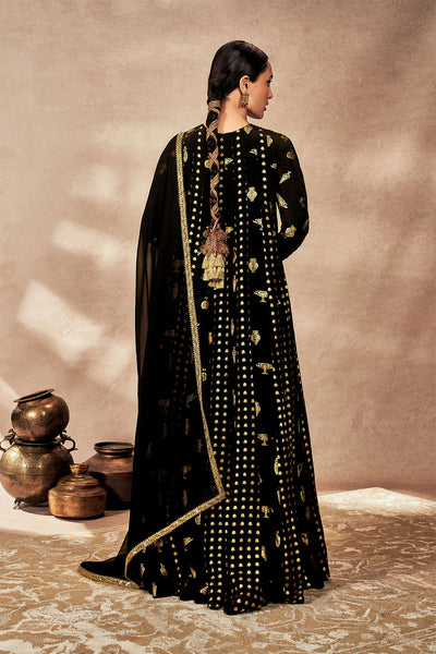 Black Gold Potters Touch Anarkali Set