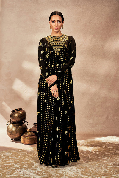 Black Gold Potters Touch Anarkali Set