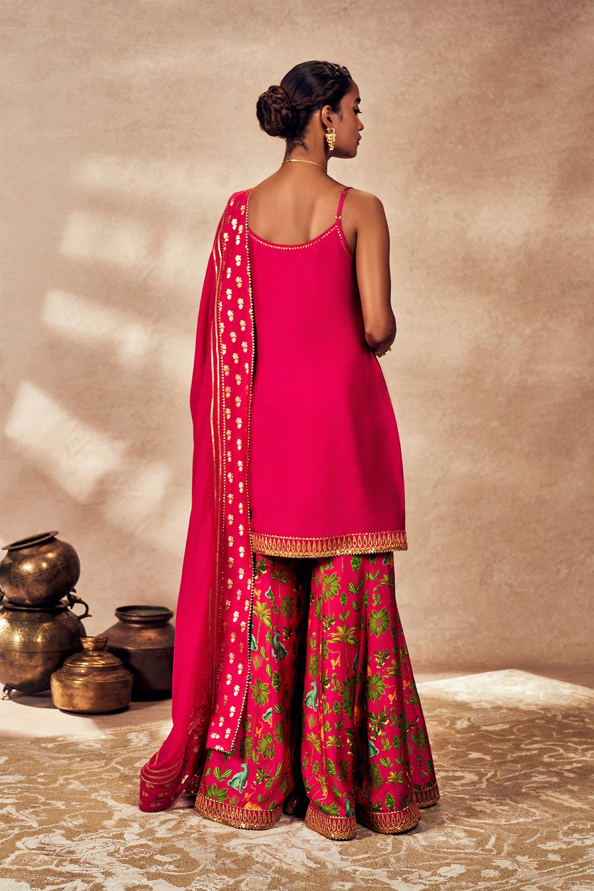 Pink Tropical Rhapsody Sharara Set