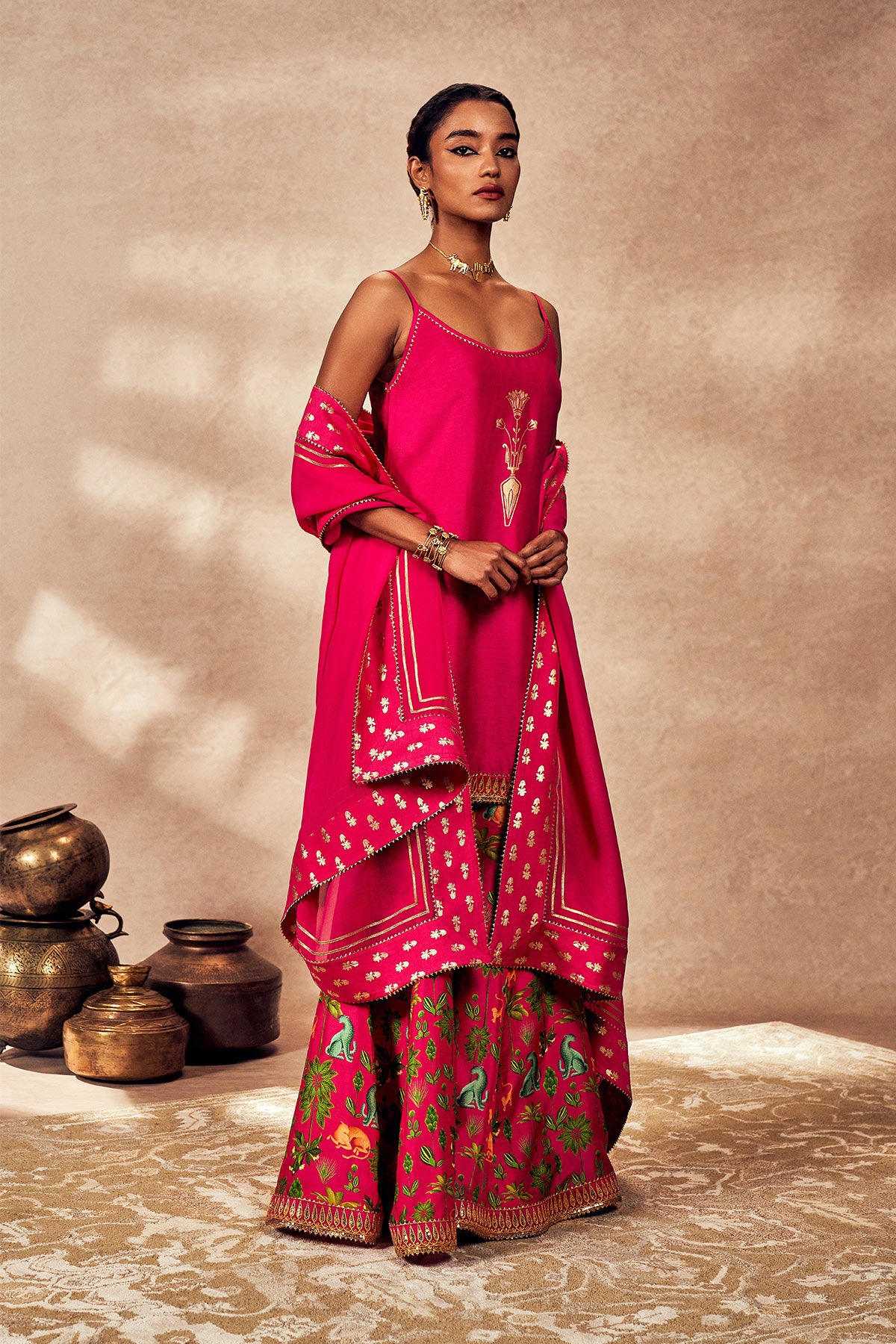 Pink Tropical Rhapsody Sharara Set