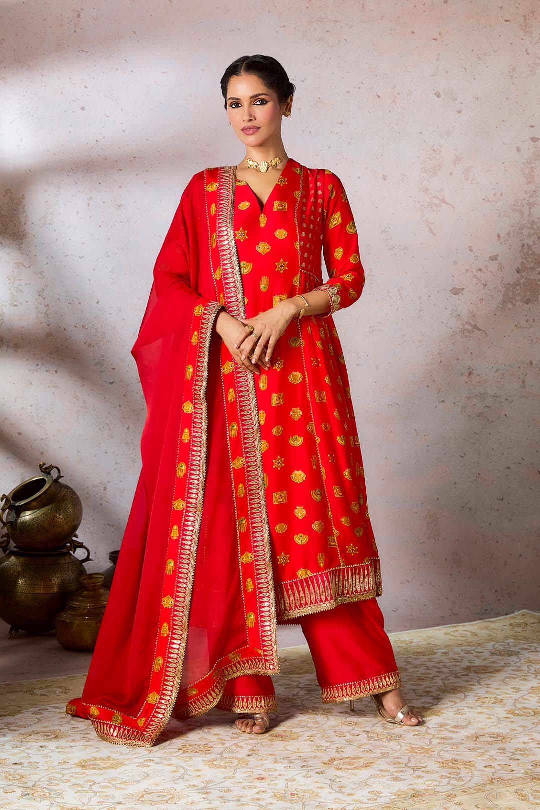 Red Trinkets Kurta Set