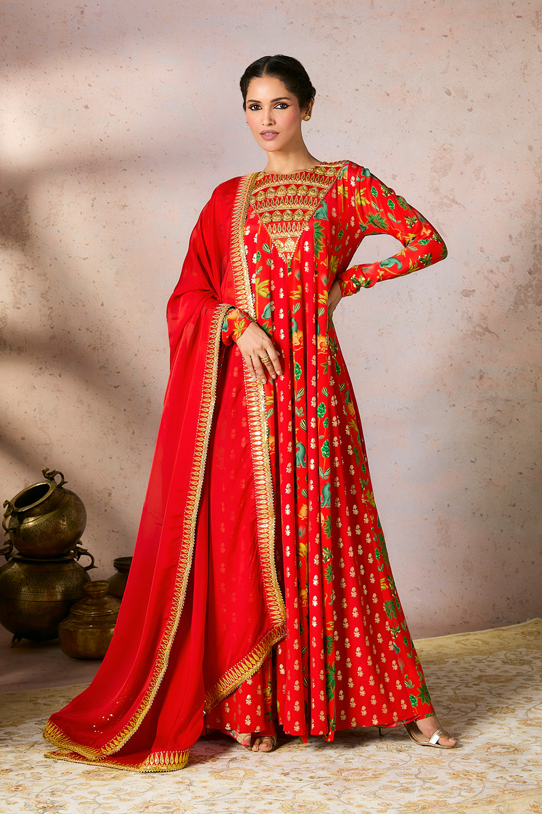 Red Tropical Rhapsody Anarkali Set