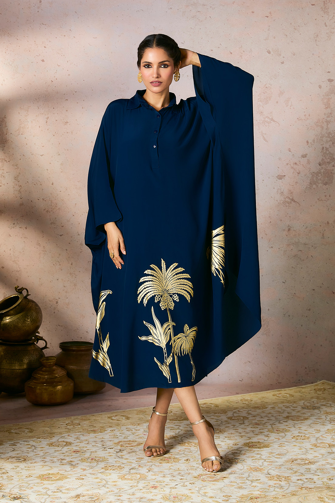 Blue Palm Foil Kaftan