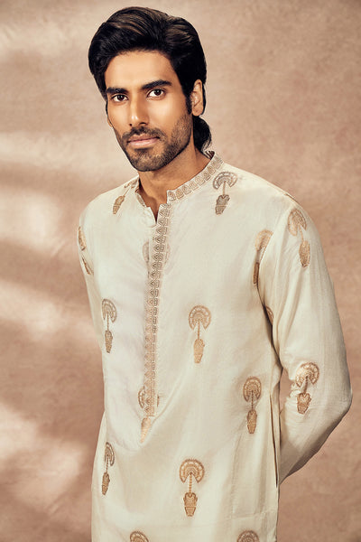 Ivory Traveller's Palm Jacquard Kurta