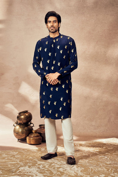 Blue Whispering Leaf Foil Kurta