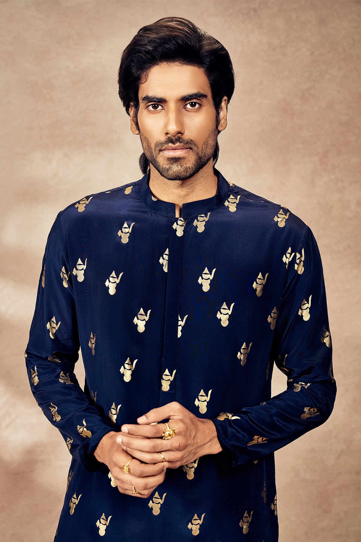 Blue Whispering Leaf Foil Kurta