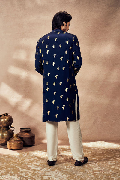 Blue Whispering Leaf Foil Kurta