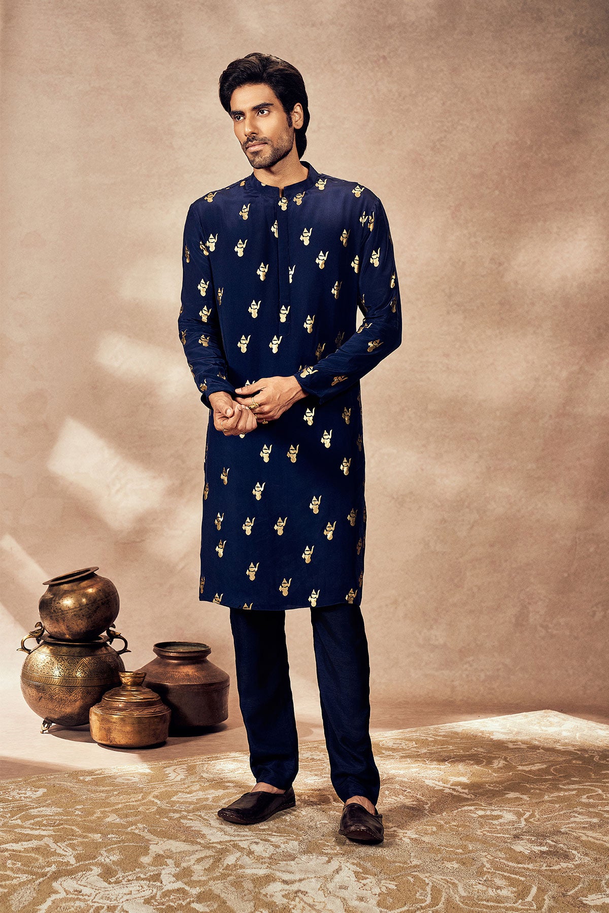 Blue Whispering Leaf Foil Kurta