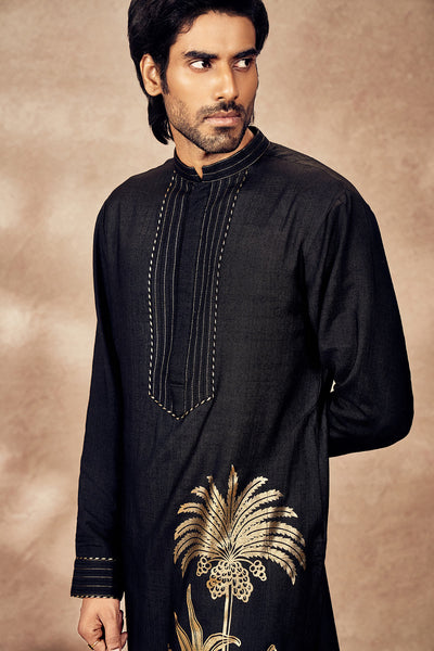 Black Palm Blooms Kurta