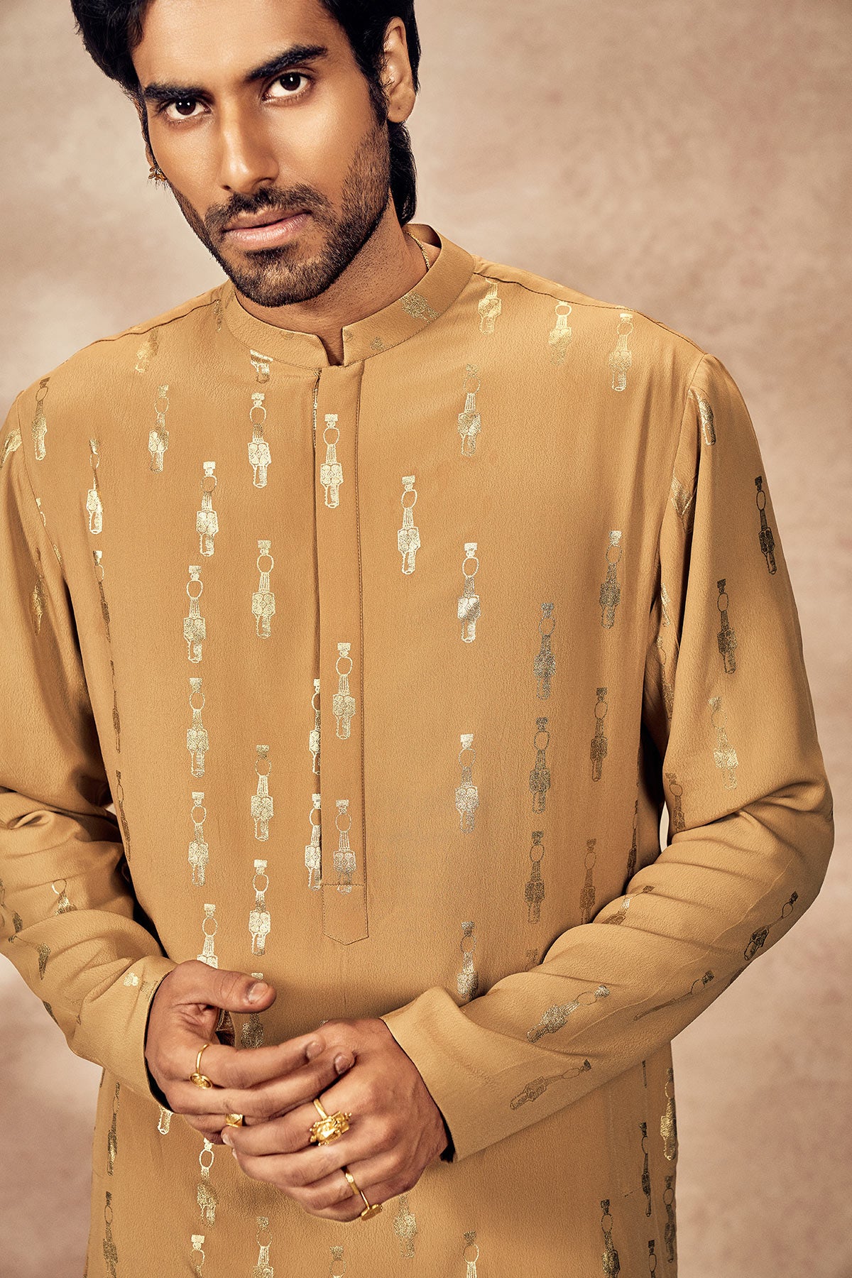 Beige Tribal Pillar Kurta