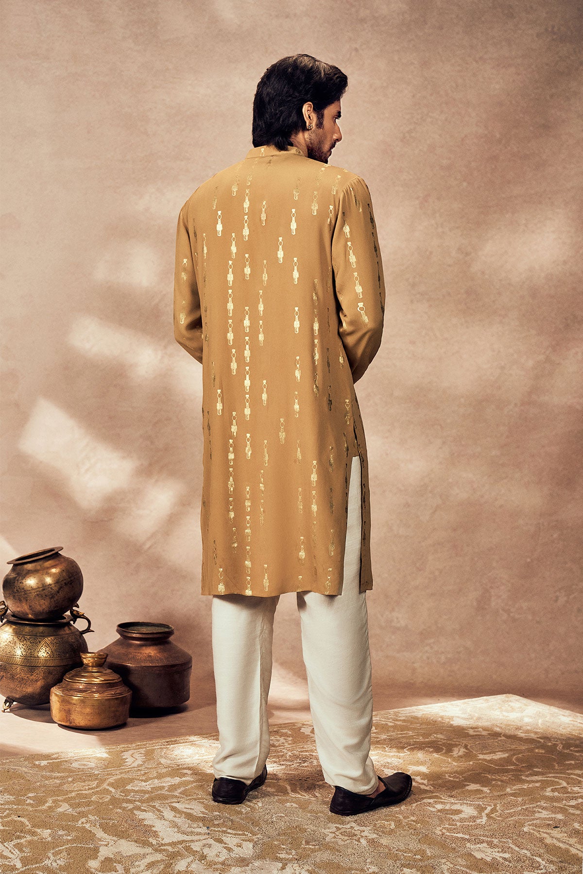 Beige Tribal Pillar Kurta