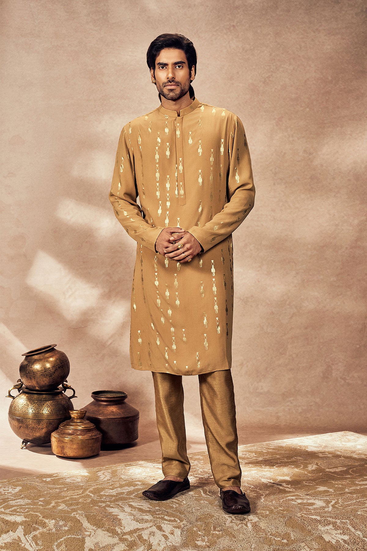 Beige Tribal Pillar Kurta